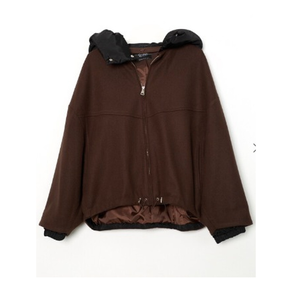 Kaşe Kaban Siyah Kapuşon Kahve