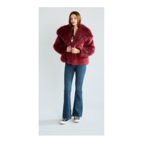 Kürk Bordo Şal Yaka