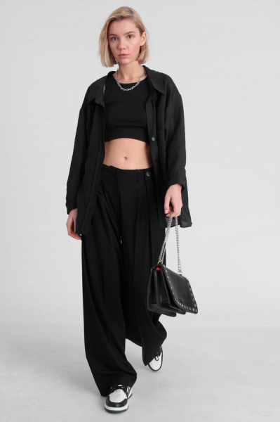 Octagon Gömlek Düşük Omuz Oversize Siyah