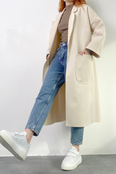  Kaban Duble Kol Kruvaze Yaka Bej