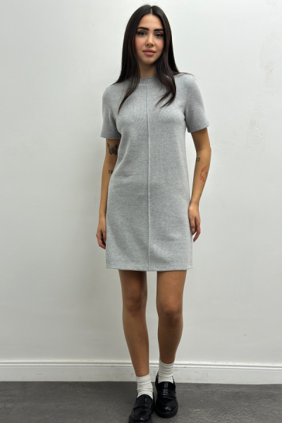 Elbise Triko Mini Dikiş Detay Gri