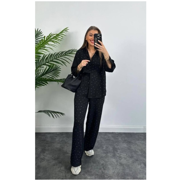 Taşlı 2'li Takım Pantolon Gömlek