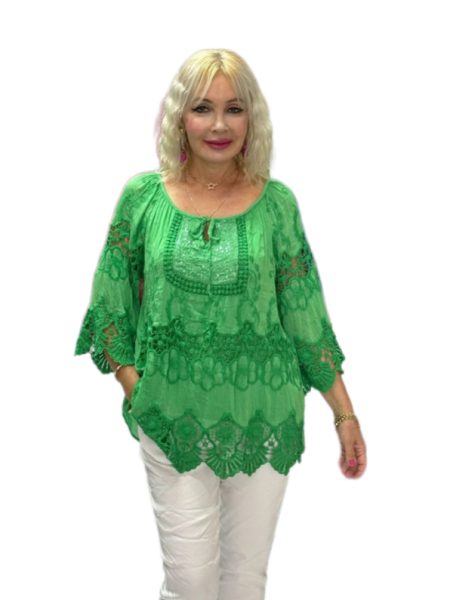 İtalyan Klasik İpek Bluz Yeşil