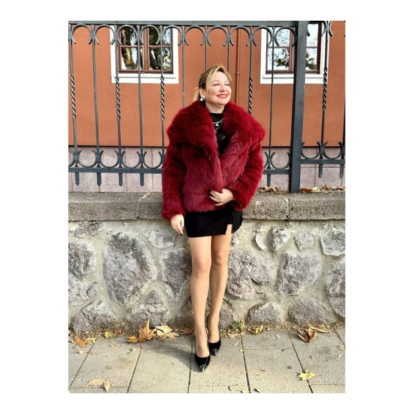 Kürk Bordo Şal Yaka
