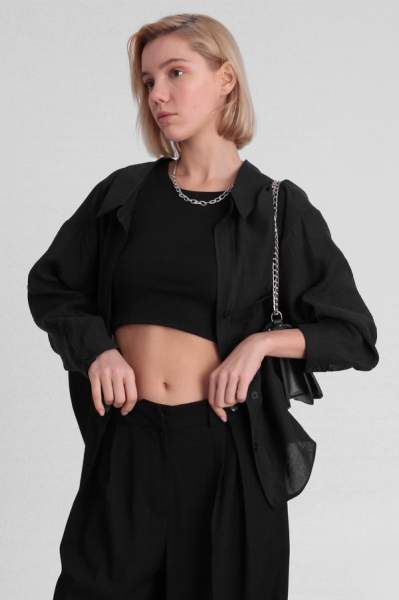 Gömlek Düşük Omuz Oversize Siyah